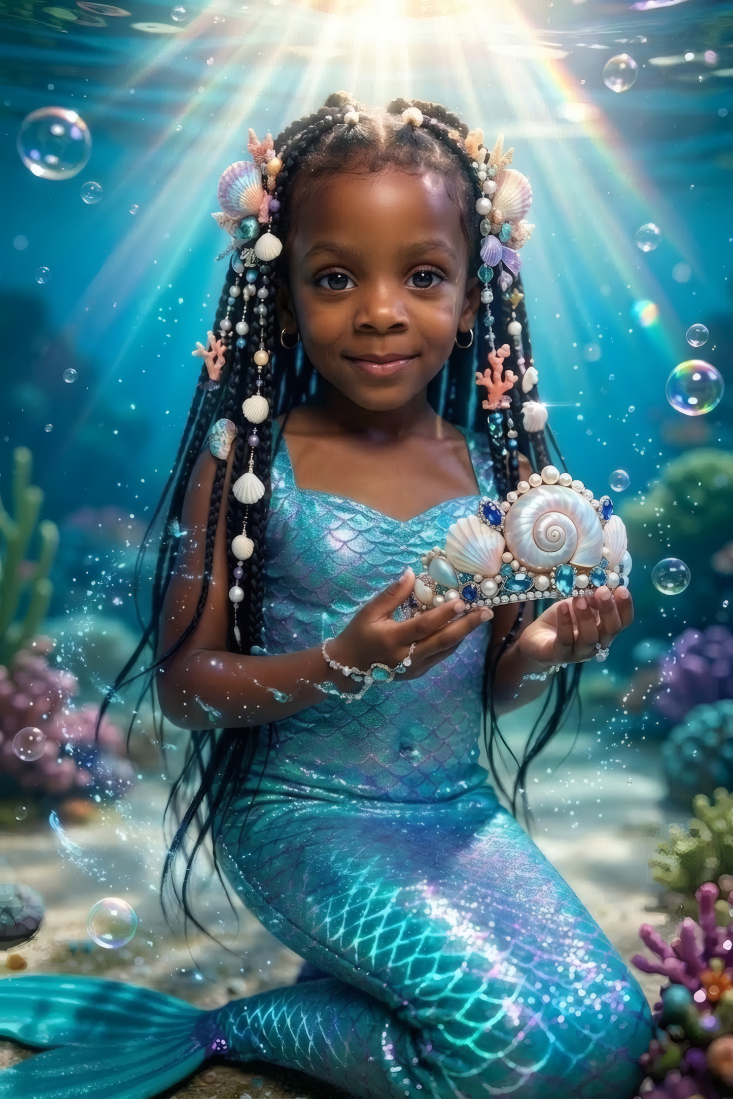 Votre Enfant en Héros de Légende : Portrait Personnalisé "Petite Sirène"