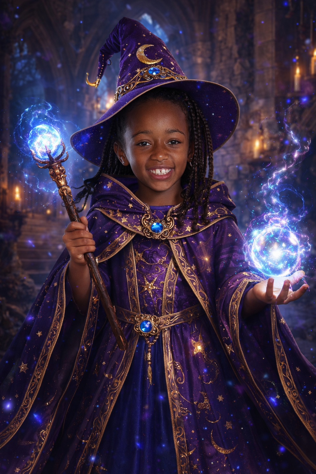 👉 Portrait Enfant Petite Magicienne – Transformation Personnalisée